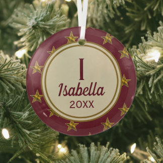 Adorno De Cristal Estrella dorada roja Monograma Inicial de Navidad