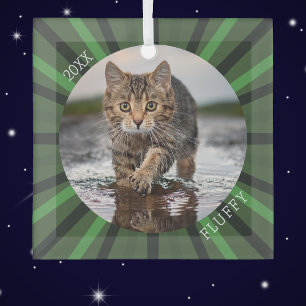 Adorno De Cristal Estrella Verde Explosiva Gato Personalizado Navida