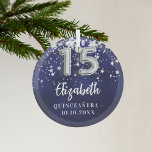 Adorno De Cristal Estrellas de plata azul marino Quinceanera<br><div class="desc">Un color de fondo azul marino con estrellas falsas de plata. El color azul es desigual. Añadir tu s,  texto/fecha</div>