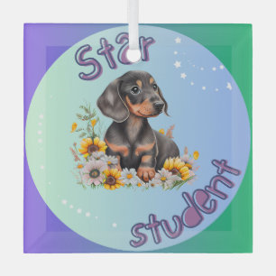 Adorno De Cristal Estudiante estrella de Dachshund