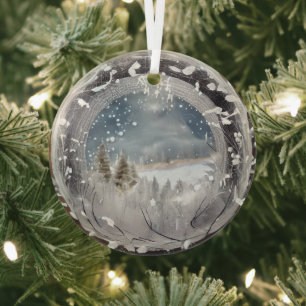 Adorno De Cristal Ethereal 3D Look Winter Scenter Glass Ornament