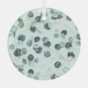 Adorno De Cristal Eucalyptus Bliss: Patrón de acuarela turquesa.