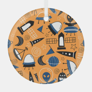Adorno De Cristal Extraterrestre con OVNI, naves espaciales, patrón