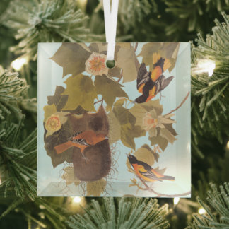 Adorno De Cristal Familia Baltimore Oriole Audubon con nido