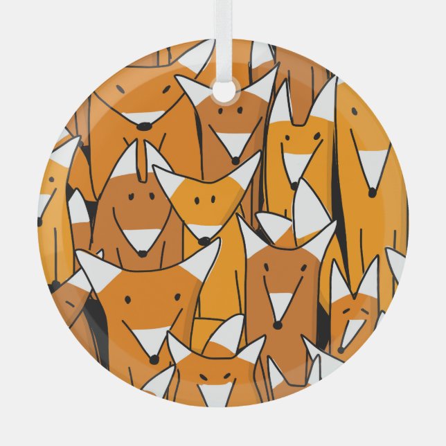 Adorno De Cristal Familia de Fox encantadora: Patrón animal juguetón (Anverso)