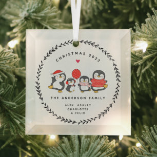 Adorno De Cristal Familia de pingüinos de Navidad de cuatro miembros