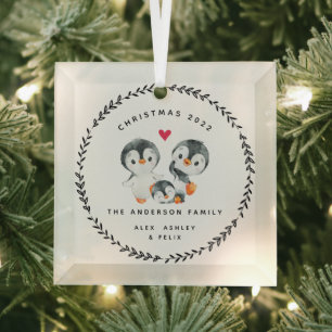 Adorno De Cristal Familia de tres pingüinos de Navidad