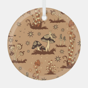 Adorno De Cristal Fantasía de hongos, tapicería de bosque vintage.