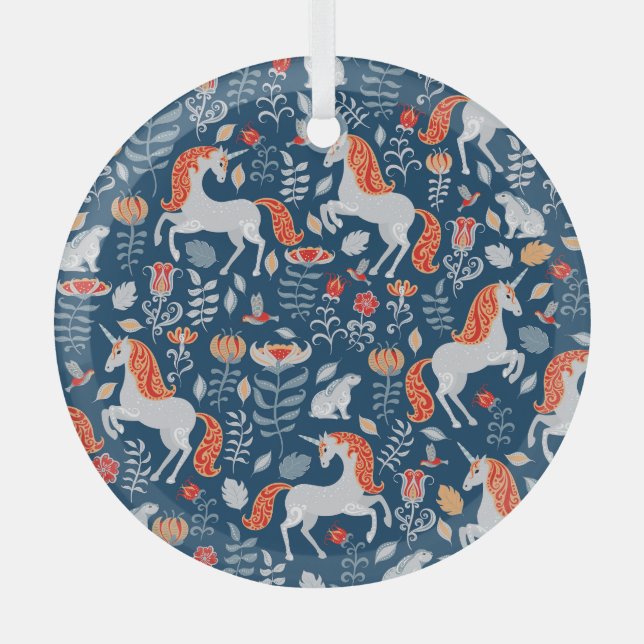 Adorno De Cristal Fantasía popular: Unicornios, conejos, aves (Anverso)