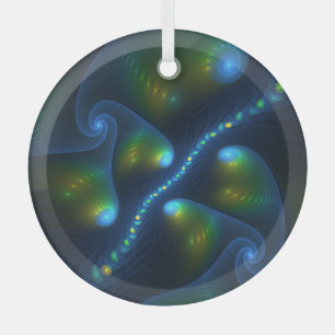 Adorno De Cristal Fantasía Resumen Arte Fractal Verde Azul
