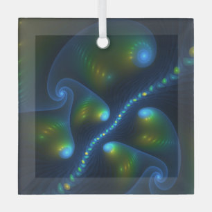 Adorno De Cristal Fantasía Resumen Arte Fractal Verde Azul