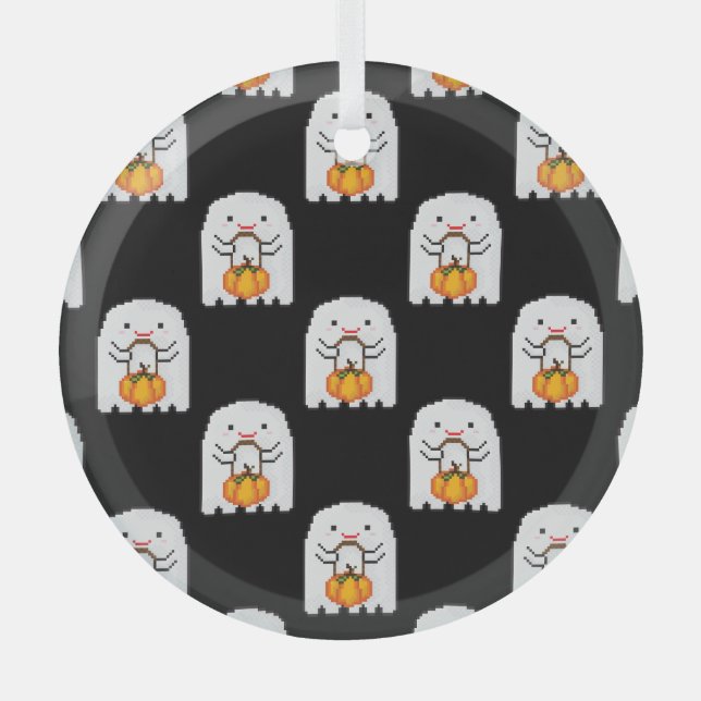 Adorno De Cristal Fantasma de arte píxeles: patrón de Halloween (Anverso)