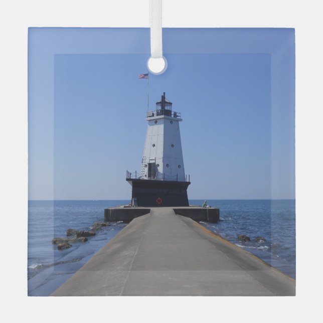Adorno De Cristal Faro North Pierhead, Ludington, MI (Anverso)
