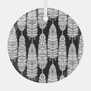 Adorno De Cristal Feathers boho: patrón blanco y negro
