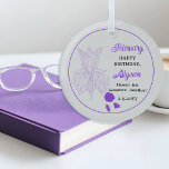 Adorno De Cristal Febrero Iris Floral | Amethyst Birthday Keepsake<br><div class="desc">Febrero en realidad tiene tres flores en celebración de cumpleaños para este mes: violetas, primates e irises. Este diseño presenta la belleza del iris. La piedra angular de febrero es amatista. Este diseño presenta las flores y piedras preciosas junto con el nombre del destinatario en un color amatista. Lo hemos...</div>