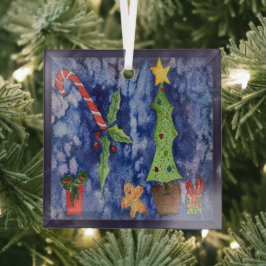 Adorno De Cristal Felices Fiestas Clásicos Navidades Iconos Acuarela