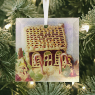 Adorno De Cristal Felices fiestas Gingerbread House Square
