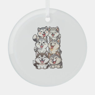 Adorno De Cristal Felices y lindas huskies siberianas