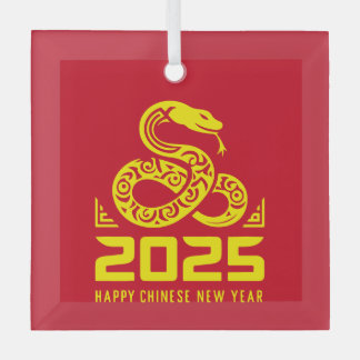 Adorno De Cristal Feliz Año Nuevo Chino de la Serpiente Oro Rojo 202