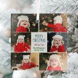 Adorno De Cristal Feliz Collage de fotos navideño lindo regalo Perso<br><div class="desc">Este adorable y moderno ornamento de Feliz Navidad cuenta con un elegante diseño de 6 fotos familiares sobre un fondo blanco con tipografía azul, rojo y verde bonito. Este hermoso regalo de decoración para las vacaciones fotográficas de los niños presenta el collage de fotografías de sus propios hijos que rodea...</div>