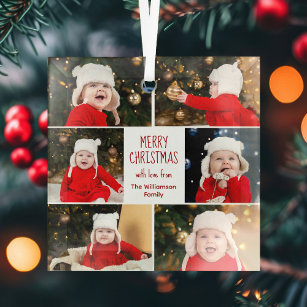 Adorno De Cristal Feliz Collage de fotos navideño personalizado