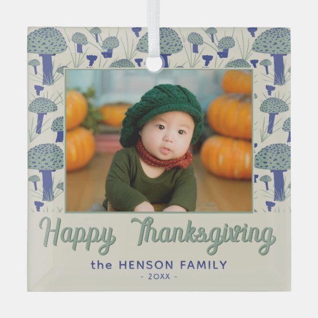 Adorno De Cristal Feliz Día de Acción de Gracias. Fotografía de la c (Anverso)