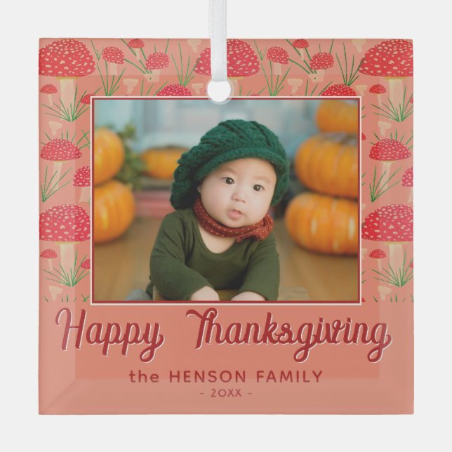 Adorno De Cristal Feliz Día de Acción de Gracias. Fotografía de la c (Anverso)