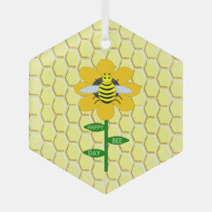 Adorno De Cristal Feliz Día de las Abejas Cumpleaños Bumblebee