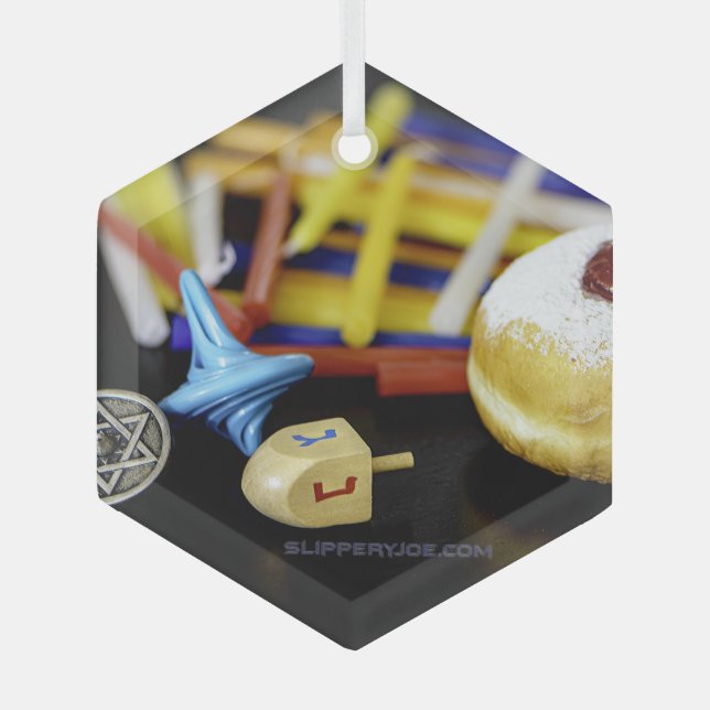 Adorno De Cristal Feliz Estrella de Hanukkah de David menorah Dreide (Anverso)