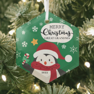 Adorno De Cristal Feliz Navidad Bisabuela Pingüino