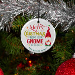 Adorno De Cristal Feliz Navidad De Nuestro Gnome A La Tuya<br><div class="desc">Diseño de tipografía retro lindo y festivo con un lindo gnomo con un texto-Feliz Navidad desde nuestro gnomo hasta el tuyo.</div>