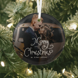 Adorno De Cristal Feliz Navidad Escritura Caprichosa Foto Personaliz