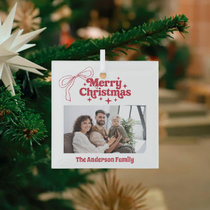 Adorno De Cristal Feliz Navidad, foto retro de arco dibujado a mano