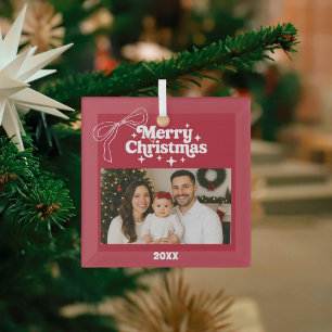 Adorno De Cristal Feliz Navidad foto roja arco dibujado a mano retro
