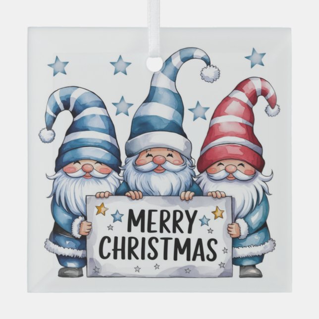 Adorno De Cristal Feliz Navidad Gnomes (Anverso)