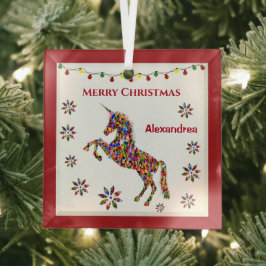 Adorno De Cristal Feliz Navidad, Purpurina unicornio personalizado