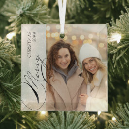 Adorno De Cristal Feliz Navidad Vertical Foto Snowflake