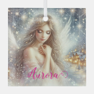 Adorno De Cristal Festive Girly Watercolor Ethereal Frost Snow Angel