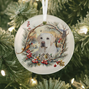 Adorno De Cristal Fiesta Navideña con Labrador Retriever Nevado
