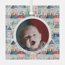 Adorno De Cristal First Christmas Photo Red Festive Houses Holiday 