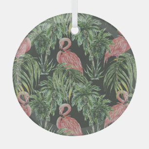 Adorno De Cristal Flamencos rosados, patrón de cosecha tropical.