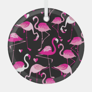 Adorno De Cristal Flamencos rosados, patrón oscuro sin costuras.