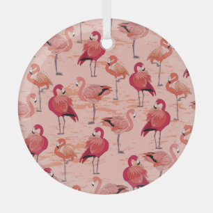 Adorno De Cristal Flamencos rosados: Patrón tropical sin foco