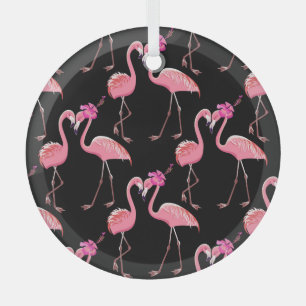 Adorno De Cristal Flamencos rosados: Vintage de fondo negro