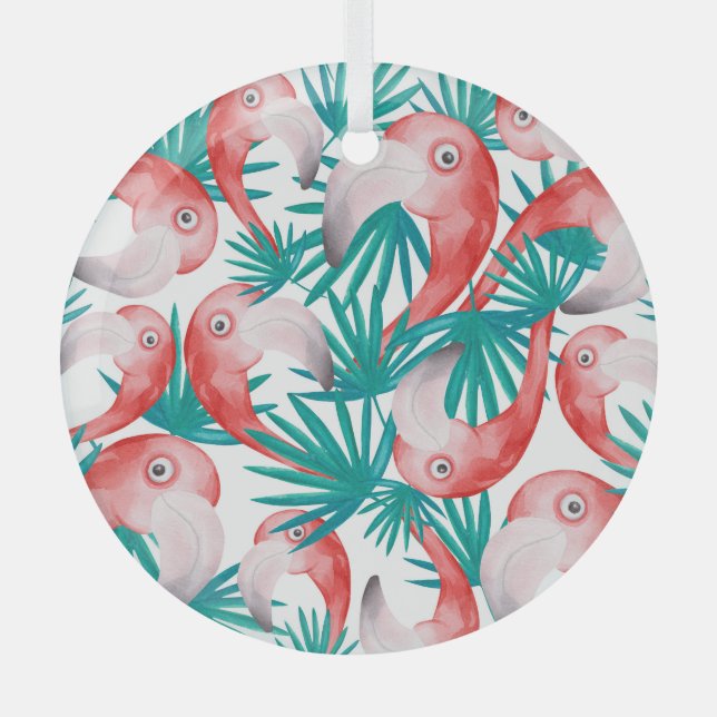 Adorno De Cristal Flamingo dibujado a mano: acuarela patrón sin cost (Anverso)