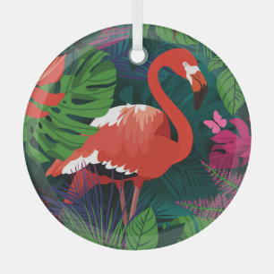 Adorno De Cristal Flamingo rosa: Armonía de mariposa tropical.