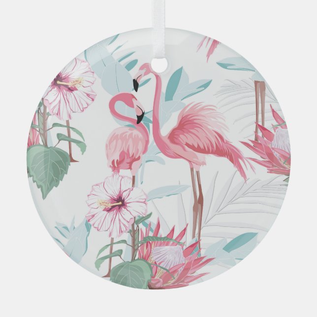 Adorno De Cristal Flamingo Rosa: Flores Exóticas Sin Marea. (Anverso)