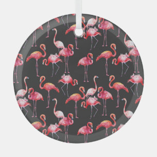 Adorno De Cristal Flamingo Rosa: Patrón acuarela tropical.