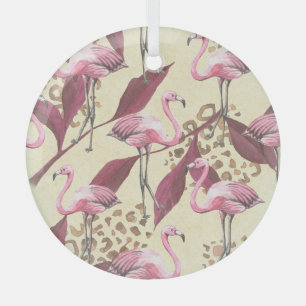 Adorno De Cristal Flamingo rosa tropical, patrón leopardo.