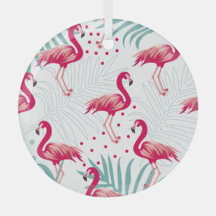 Adorno De Cristal Flamingo y hojas tropicales, patrón de verano.